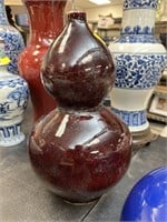 LG CHINESE OXBLOOD POTTERY DOUBLE GOURD VASE NOTE