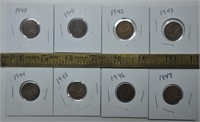 8 vintage Canada 1 cent coins