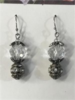 PR OF STERLING AND CLEAR BEAD EARRINGS;