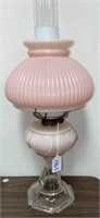 ANTIQUE PINK GLASS OIL LAMP