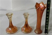 Carnival Glass Vase & Candle Holders one has been