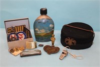 WW2 Handpainted Canteen & German Brass Ashtray +