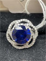 14KT W/GOLD LAB CREATED SAPPHIRE & DIAMOND RING