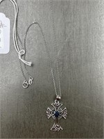 SAPPHIRE AND SILVER CROSS NECKLACE