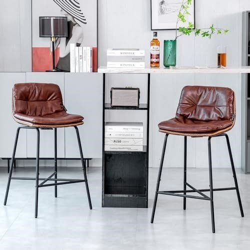 Modern 24 Inch Leather Counter Stools Set of 2