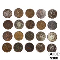 1820-1852 US Large Cents (20 Coins)