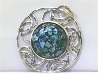 Sterling Silver Israel Made Art Glass Pendant -
