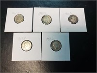 Lot Of 5 Silver Dimes 1956D - 1963D .