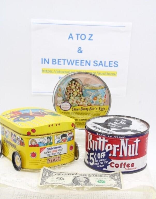 (3) TINS: BUTTER-NUT COFFEE, FLEISCHMANN'S YEAST