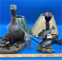 Ceramic Bear and Trout Lamps