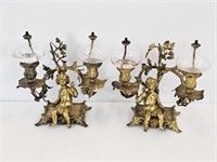 BRASS BAROQUE CANDLE STICKS WITH OIL LAMPS