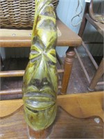 Handcarved Wooden Horn Shaped Face Mounted