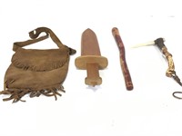 Leather Bag, Wood Sword & Other Tools