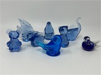 Signed Blue Fortune Bird Glass Animals