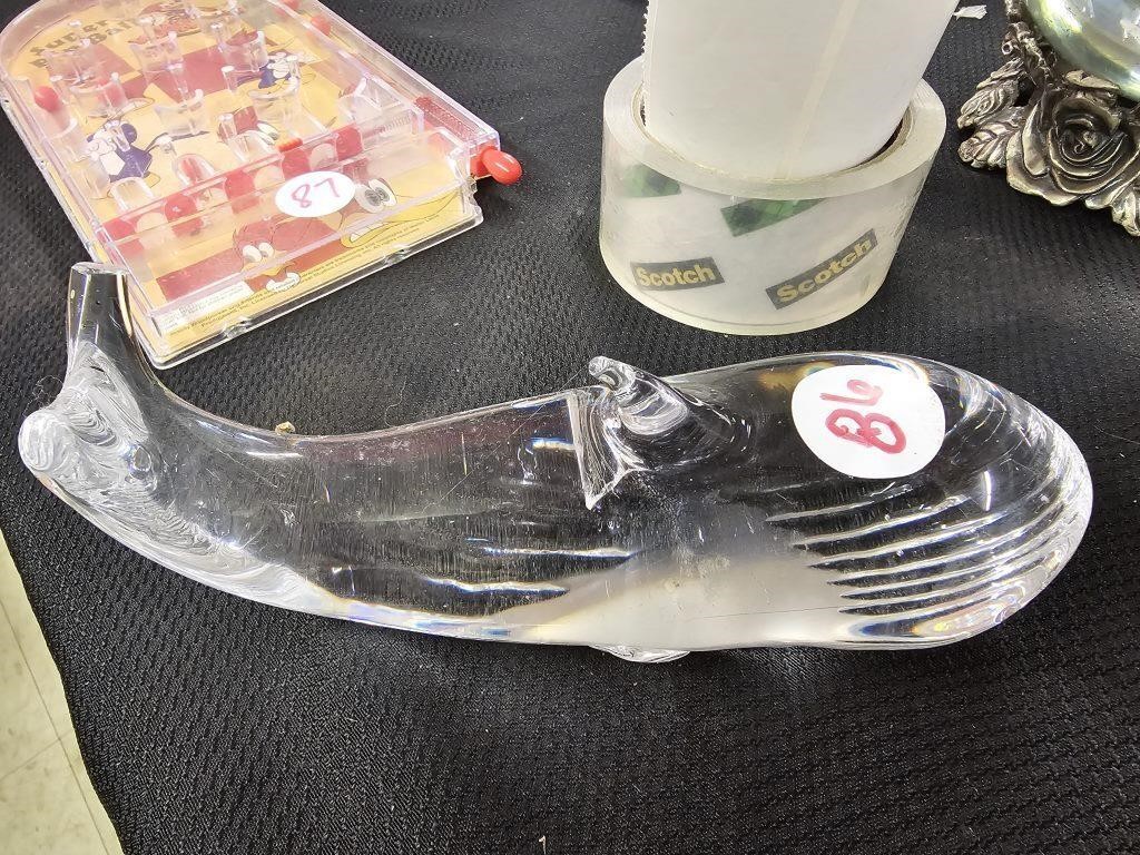 Vintage Glass Whale Paper Weight