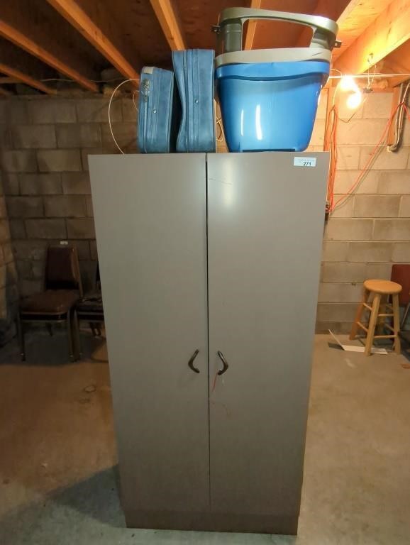 2 DOOR METAL CABINET W/ CONTENTS