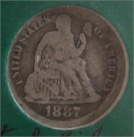 1887-P Seated Liberty Dime F+