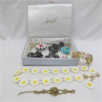 Vintage Flower Power Jewelry - 6 Pins / 2 Belts &