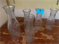 5 Water carafes 11" and 9" glass