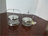 Vintage crystal condiment jars with flip top