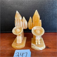 Onyx agate stone Mexican siesta cactus bookends