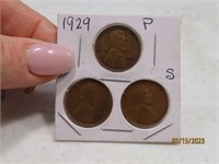 1929p/d/s Penny Cent 3coin Sleeved SET