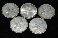 5pcs CAD Silver .25c 1955/57/63/66