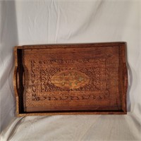 Wooden Serving Tray with Inlaid Brass Leaves