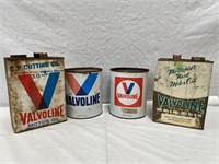 4  assorted Valvoline oil tins