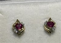 Earrings - stamped 10k pink/red hear stones