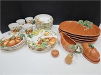 Sweet  Fall Dishes 14 1/2' w Pumkin Plates 1 Chip