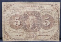 Genuine 1862 5 cent fractional note