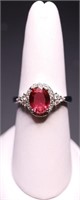 Sterling oval cut ruby ring, lab created