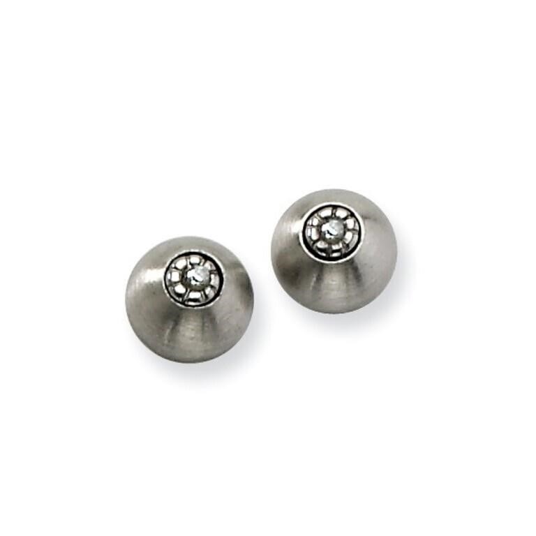 Stainless Steel Brushed with CZ Post Earrings