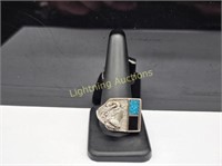 UNIQUE STERLING RAM RING WITH TURQUOISE AND ONYX