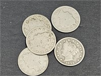 5- 1890's V Nickels