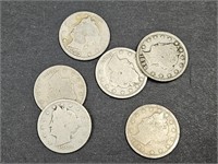 2- 1889, 1887, 3- 1899 V Nickels