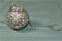 Stieff sterling repousse tea ball, 1-3/4" dia, 35.