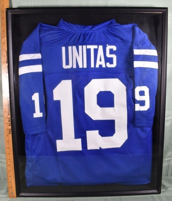 Johnny Unitas Jersey, 25x31"h shadow box framed; a