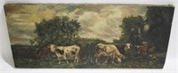 19th Century Oil on Canvas Cow Painting