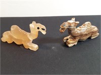 2pc Carved Agate Camels Morocco Hand Carved Polish