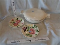 Vintage Covered Dish & 2 Saucers