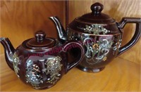 2 Brown Japan teapots (handpainted) lid chip