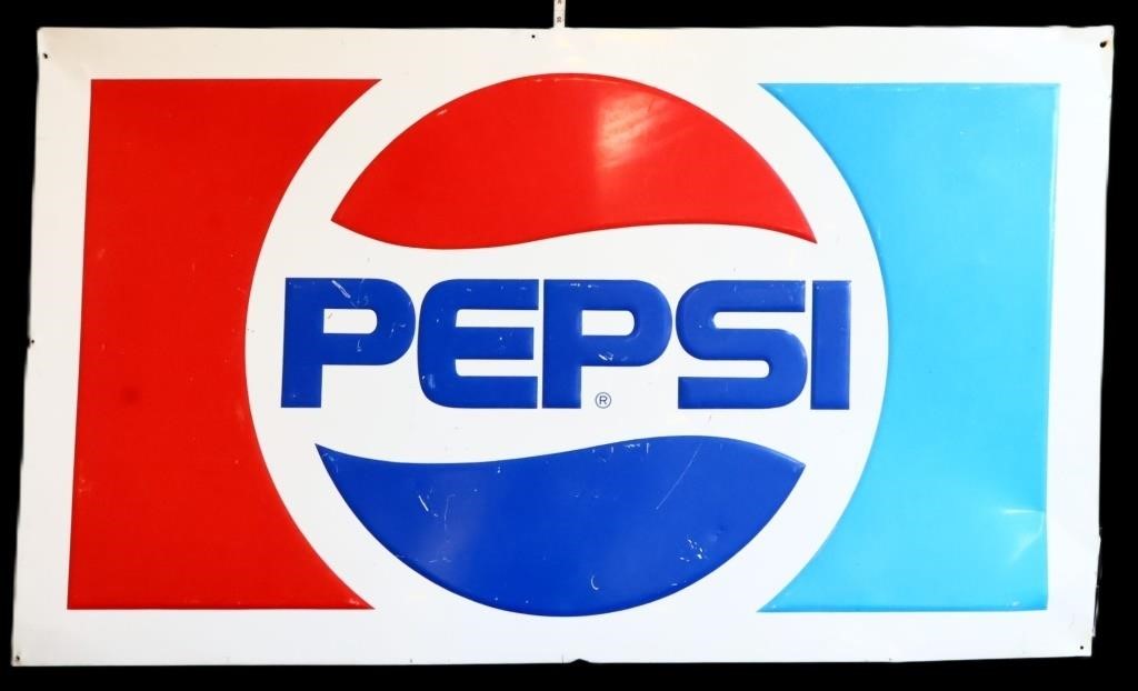 Vntg 58.5x35 embossed Pepsi adv sign