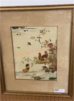 Vintage unsigned Asian bird art print