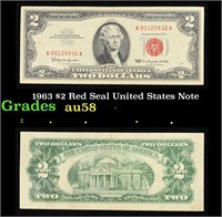 1963 $2 Red Seal United States Note Grades Choice