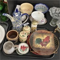 2 Tray Lot Polish Pottery, Rooster Plates.