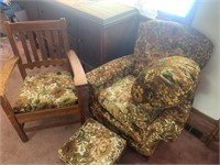 Vintage Unholstered Chairs and Foot Stool