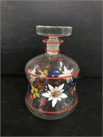 Hand painted glass decanter with lid