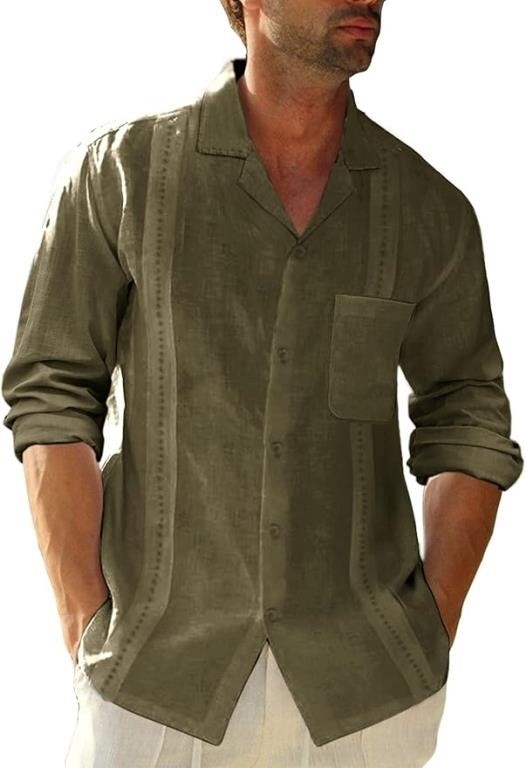 Makkrom Mens Long Sleeve Cuban Guayabera Shirt But